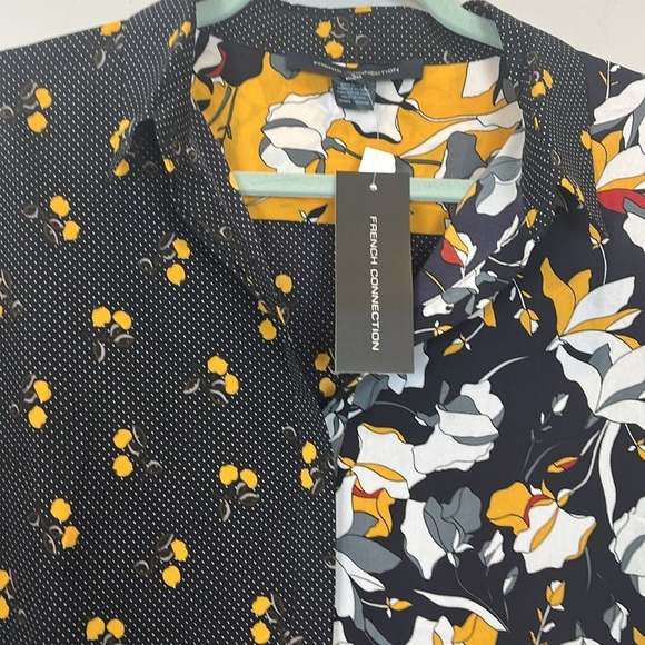 French Connection NWT Navy Yellow Aventine Shirt Medium - Picture 3 of 11